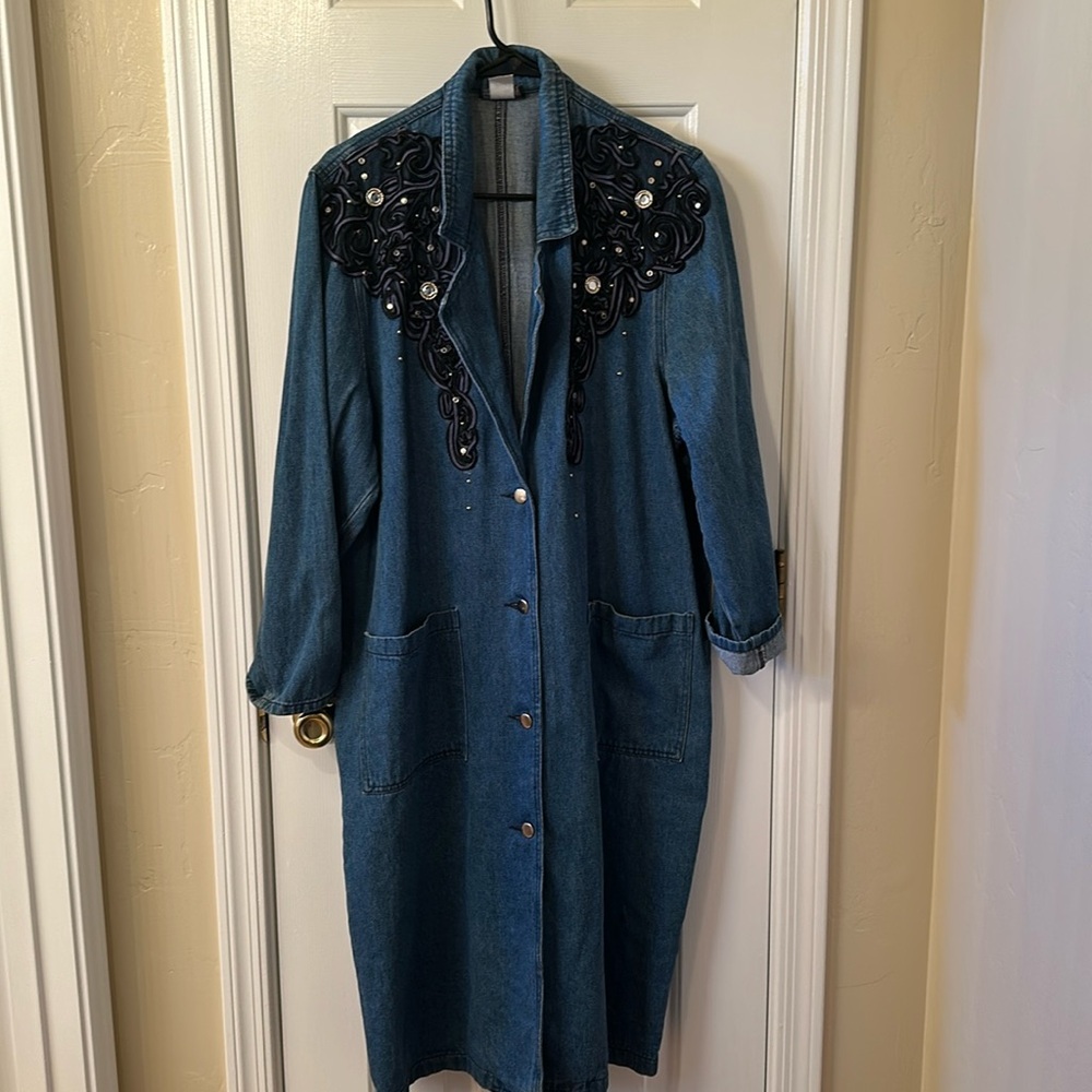 Beautiful denim long western coat. One of kind boutique style detailing. chic